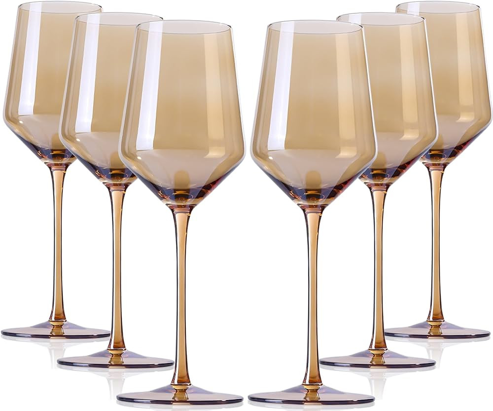 Amber Wine Glasses- Colored Wine Glasses Set Of 6 - Crystal Colorful Wine Glasses With Long Stem ... | Amazon (US)