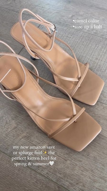 Amazon save it splurge kitten heel in camel color and under $50. 
I sized up a half based on reviews and they fit perfect. A great heel for spring and summer. 
Spring sandal, summer heel, neutral low heel

#LTKfindsunder50 #LTKstyletip #LTKshoecrush