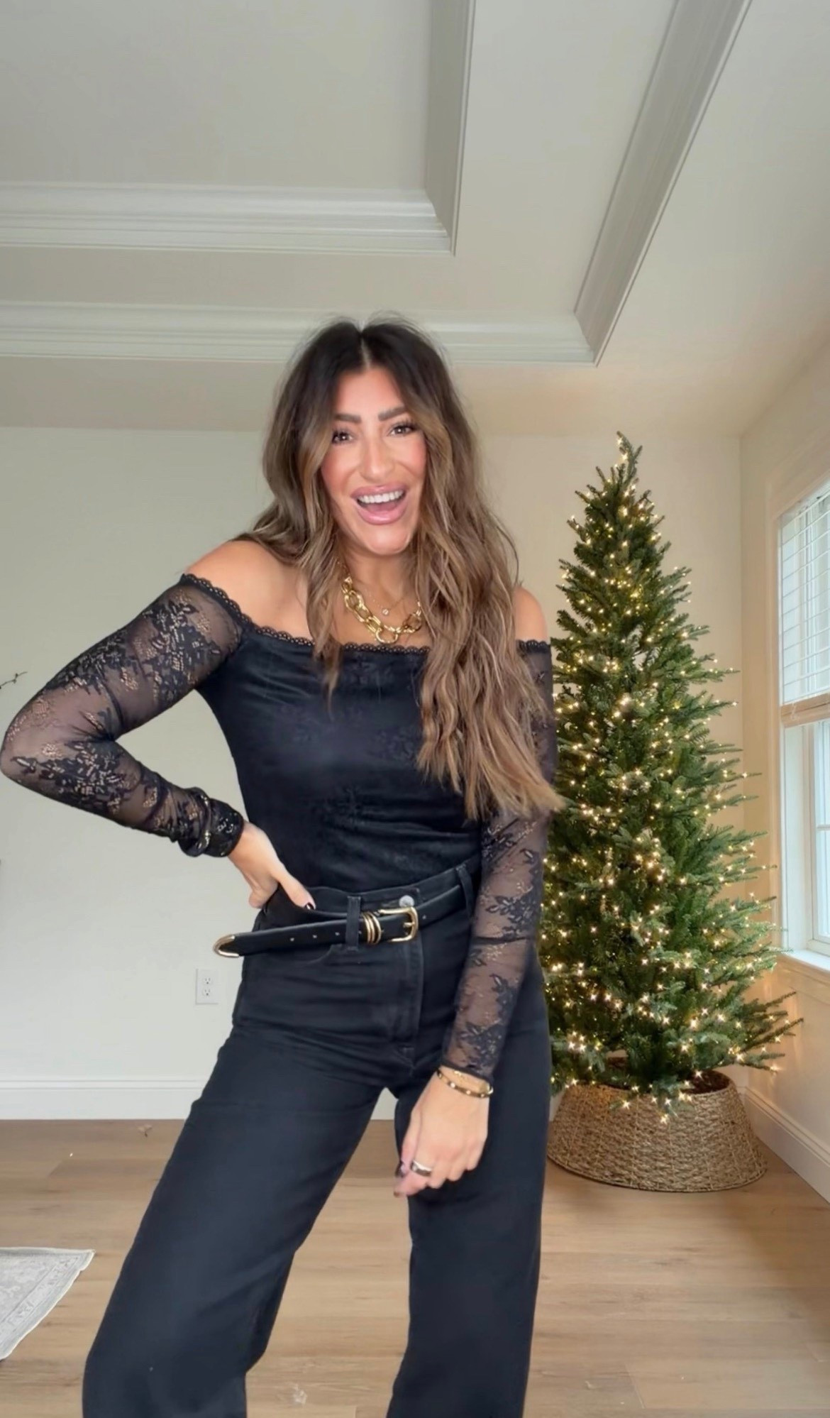 Bra free off the shoulder lace top (has built in padding!) Now on sale for $32! Wearing med. 

Lip: liner iconic nude, pink quartz and tarte 

Date night outfit

#LTKFindsUnder50 #LTKmomlife #LTKootd