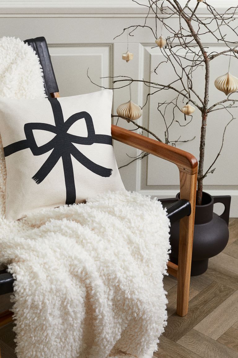 Printed Cotton Cushion Cover - White/black - Home All | H&M US | H&M (US + CA)