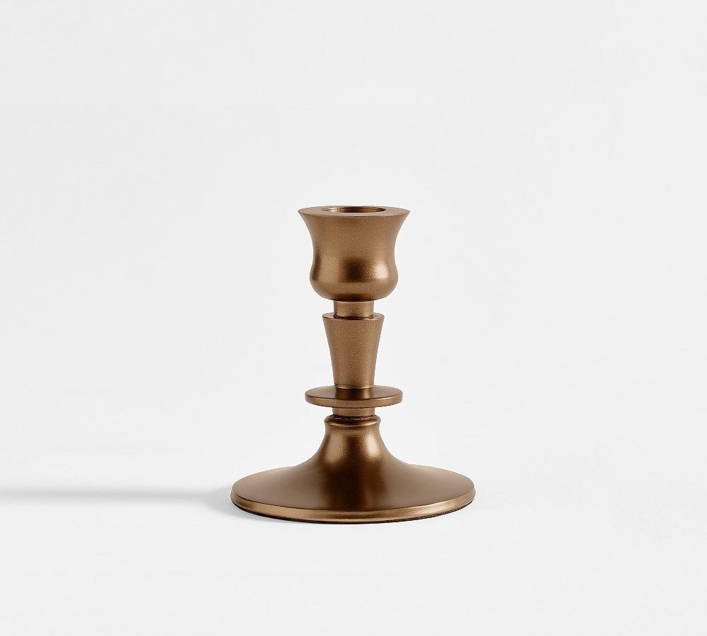 Booker Taper Candle Holder, Short - Brass | Pottery Barn (US)