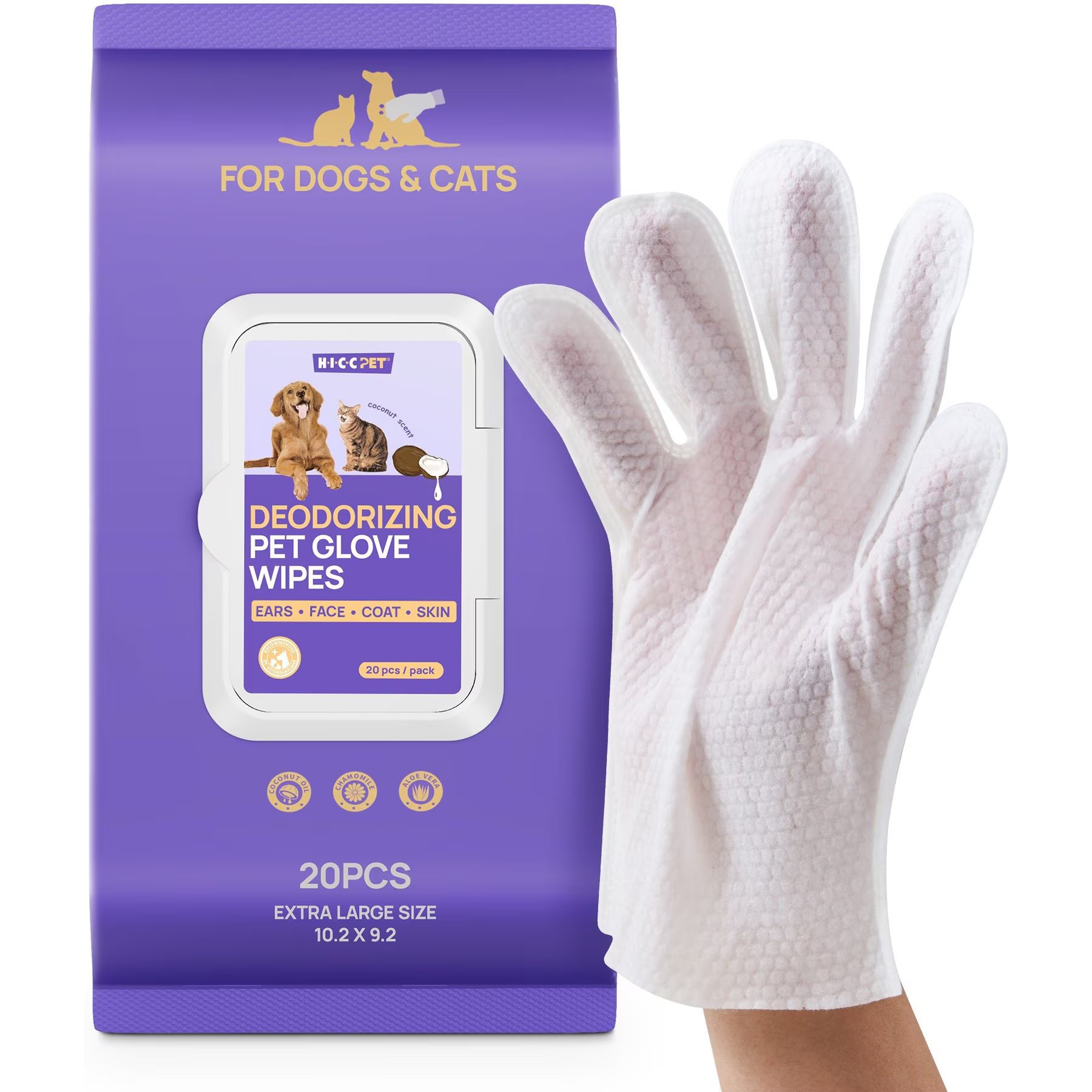 HICC PET Deodorizing Cat & Dog Glove Wipes, 20 count | Chewy