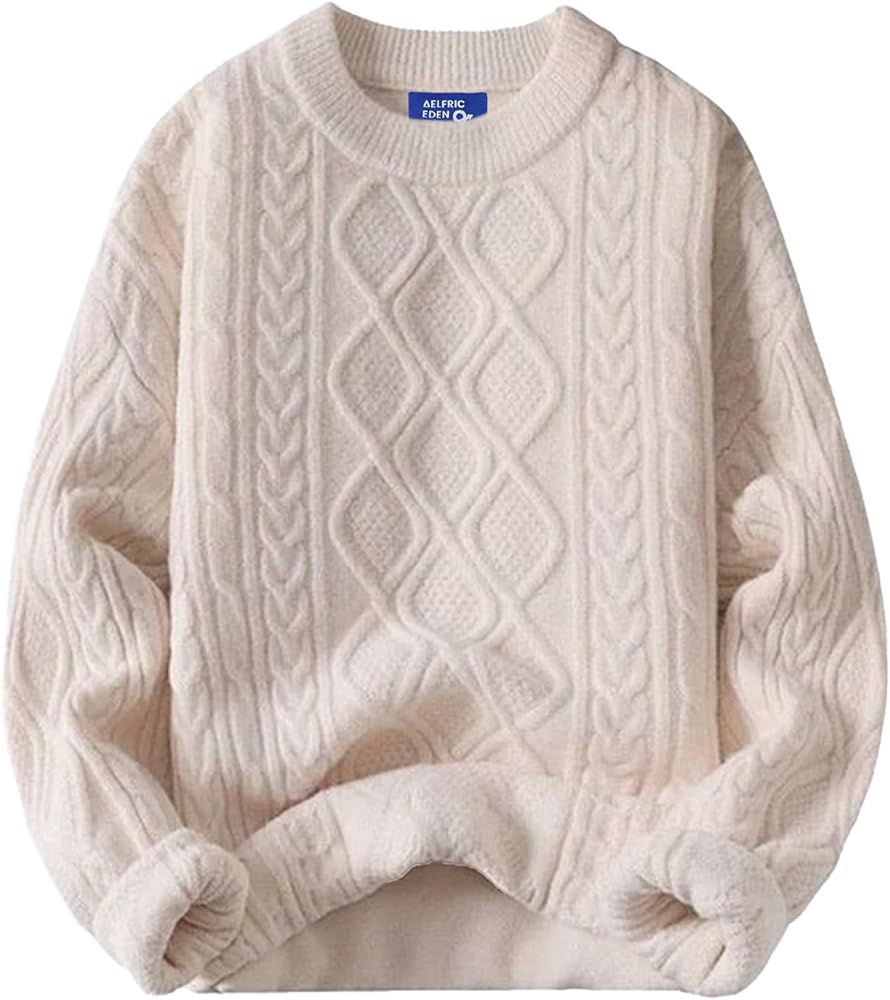 Aelfric Eden Oversized Knit Sweater Solid Vintage Pullover Sweater Unisex Woven Crewneck Knitted Top | Amazon (US)