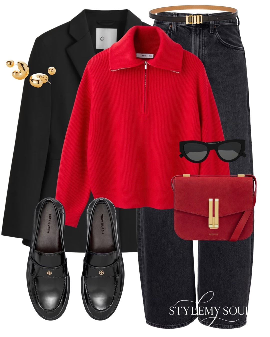 Red jumper, brown blazer, losfers, red bag

#LTKstyletip #LTKautumn #LTKjeans