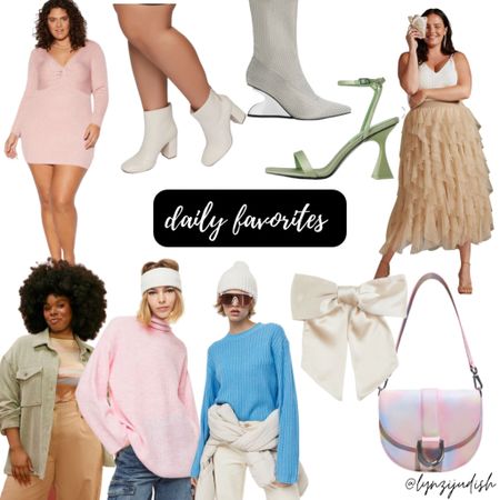 Daily Favorites 

Plus size fashion, plus size style, size 16 influencer, pink winter dress, cream boots, off white ankle boots, glittery boots, green heels, beige skirt, pink purse, cream bow, blue sweater, pink sweater, green shacket 

#LTKcurves #LTKunder100 #LTKunder50