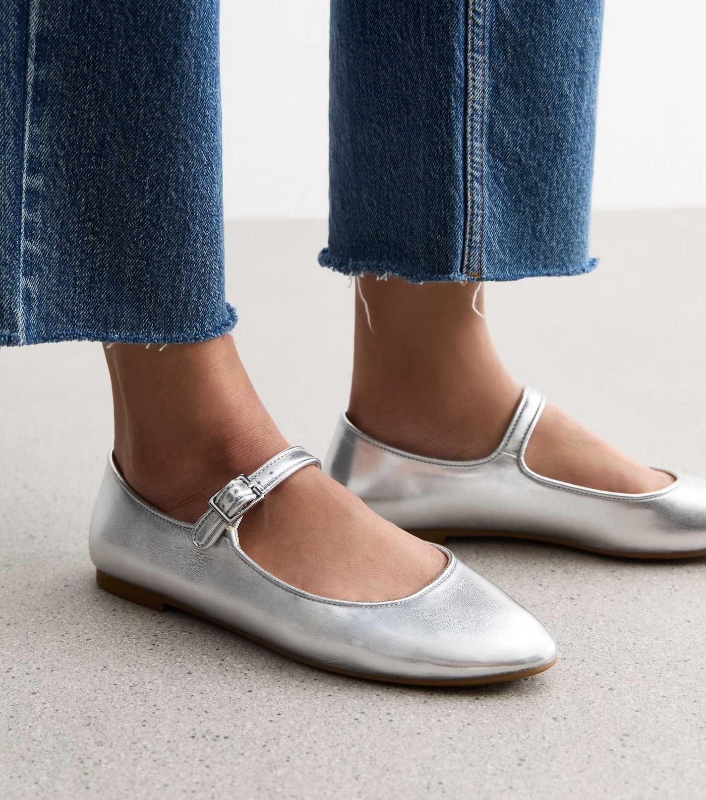 Silver Strappy Mary Jane Ballerina Pumps
						
						Add to Saved Items
						Remove from Saved ... | New Look (UK)
