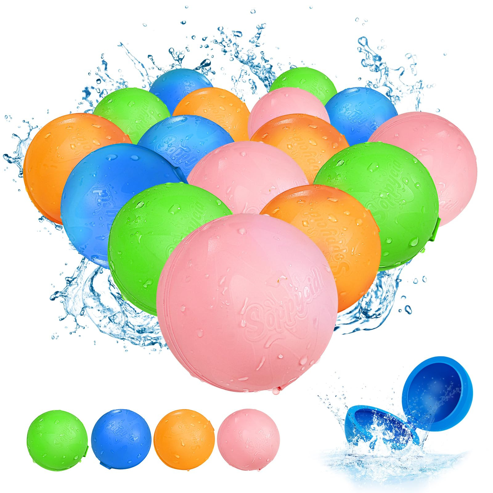 SOPPYCID Reusable Magnetic Water Balloons：16 Pack Refillable Water Bomb Splash Balls Self Seali... | Amazon (US)