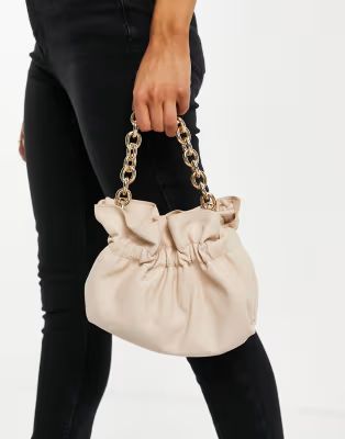 Mango ruched cross-body bag with chunky chain dual strap in ecru | ASOS (Global)