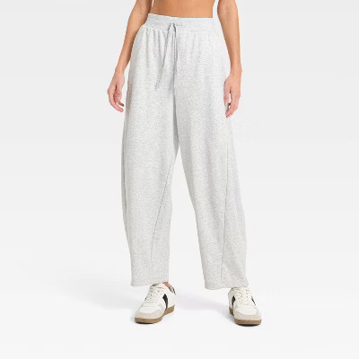 Women's Active Comfort French Terry High-Rise Barrel Leg Sweatpants - All In Motion™ Heathered Gray XS | Target