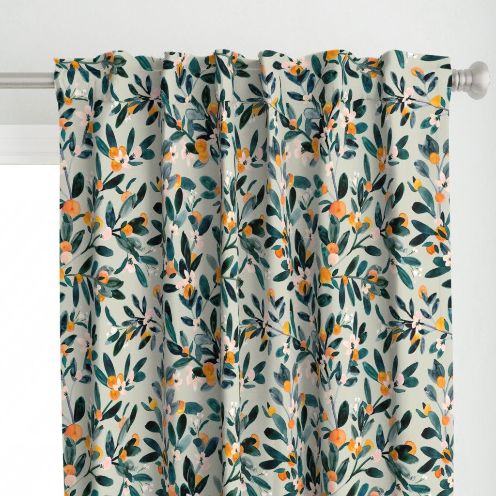 clementine sprigs-silver sage Curtain Panel bycrystal_walen | Spoonflower