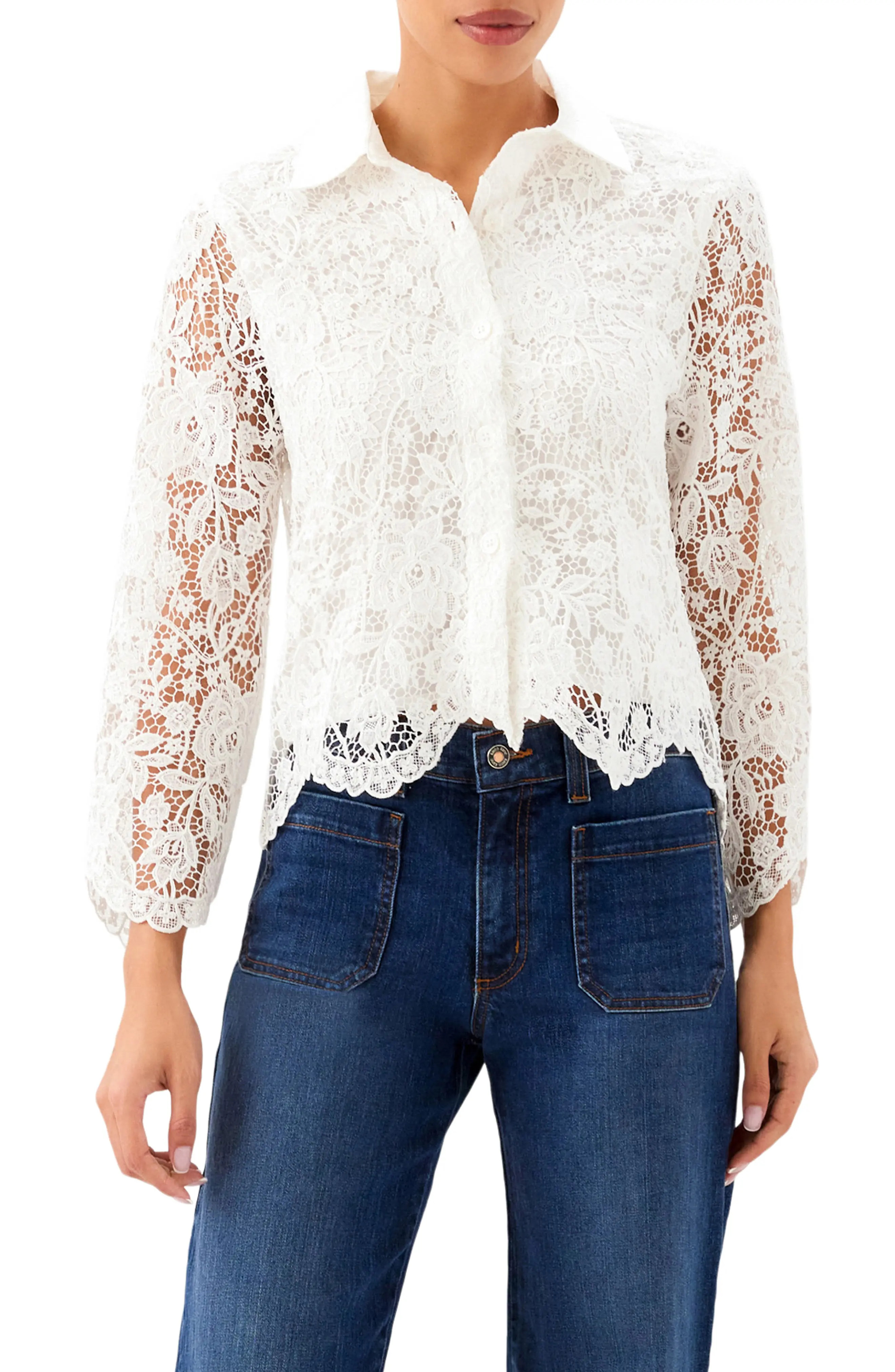 Karen Kane Lace Jacket in Off White at Nordstrom, Size Large | Nordstrom