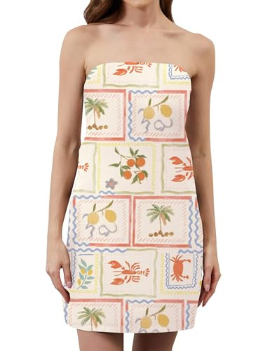 Sujama Floral Tube Bandeau Mini Dress Women Summer Sleeveless Strapless Short Dresses Casual Off Shoulder Beach Dress Beige | Amazon (US)