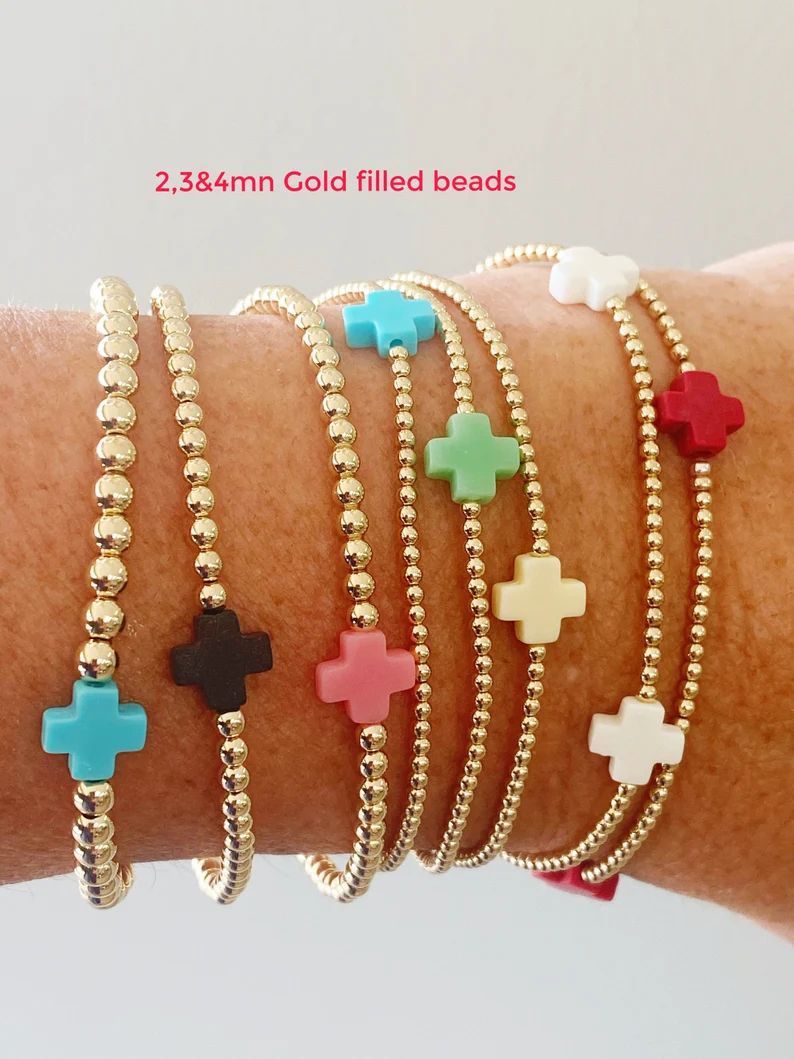 Stacking beaded bracelet Gold bracelet 2,3,4mm gold filled bead PICK your favorite color 1, 2 or ... | Etsy (US)