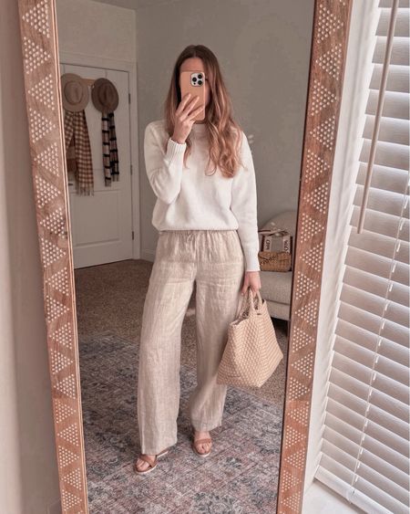 You know I love linen for work or travel, and I find myself pulling for this pair often. Add a versatile sweater and you have a classic spring outfit for any occasion!

#LTKSeasonal #LTKtravel #LTKstyletip