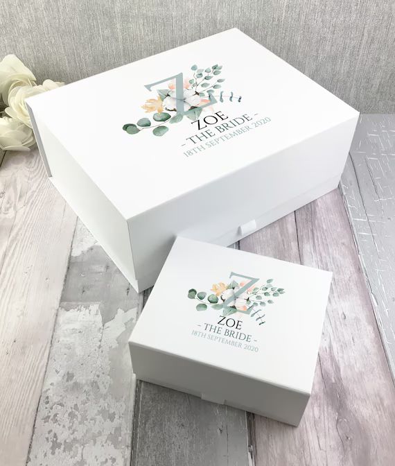 Personalised BRIDE gift box, wedding keepsake hamper, bridal party, Initial, Sage green floral de... | Etsy (US)