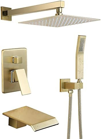 Shower System Waterfall Tub and Shower Faucet with Handheld 10 inches Rain Shower Fixtures Brass ... | Amazon (US)