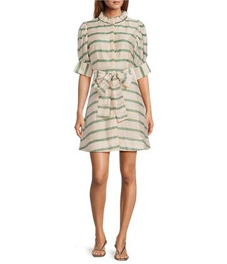Puff Sleeve Banded Ruffle Collar A-Line Mini Dress | Dillard's