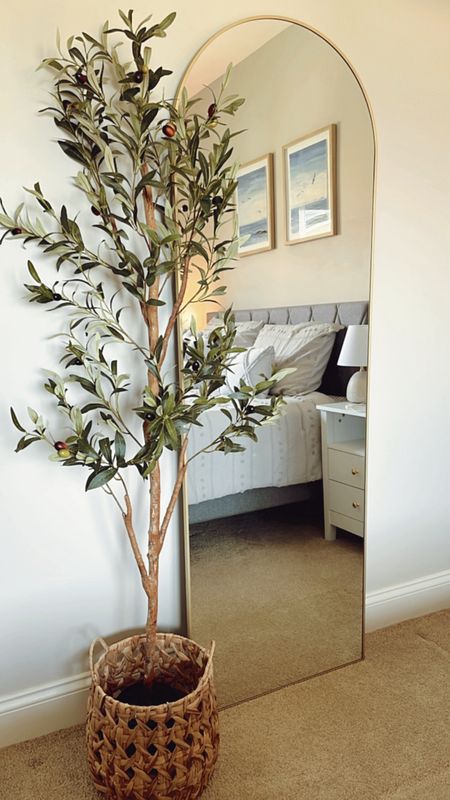 I love the look of this olive tree & the gold trim arched mirror 

#LTKStyleTip #LTKHome #LTKFindsUnder100
