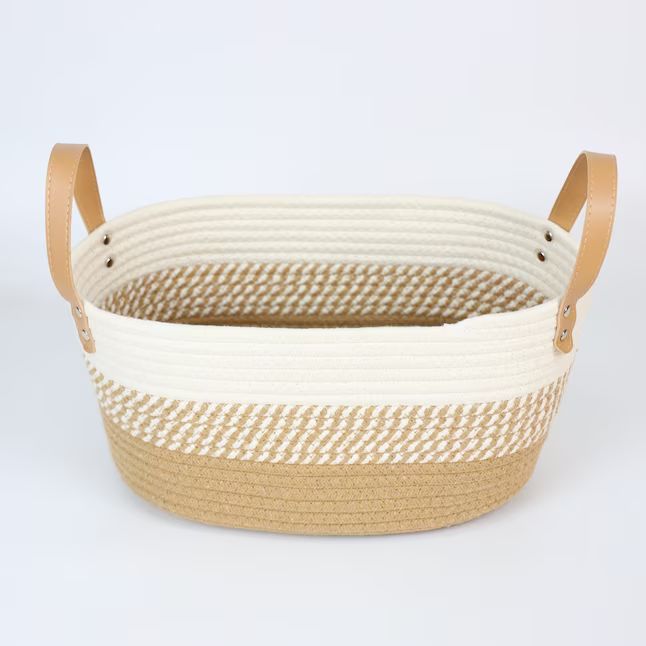 allen + roth (14.2-in W x 6.7-in H x 9.45-in D) Cream/Brown Fabric Stackable Basket | Lowe's