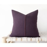 Dark Purple Linen Decorative Pillow Cover With Hand Stitched Details - Bohemian Throw | Etsy (US)
