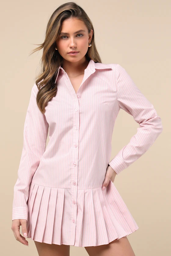 Exquisite Poise Light Pink Striped Collared Mini Dress | Lulus