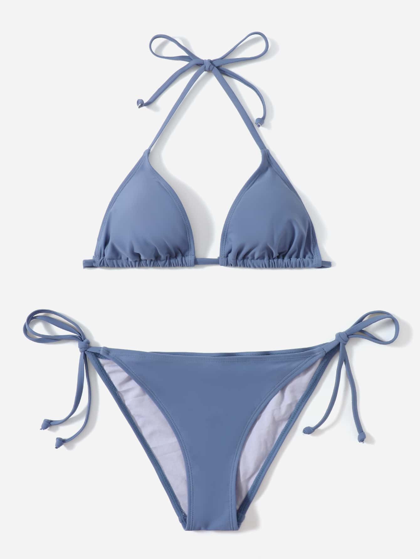 SHEIN Swim Summer Beach Mono Bikini Set Halter Triangle Bra & Tie Side Bottom 2 Piece Swimsuit | SHEIN