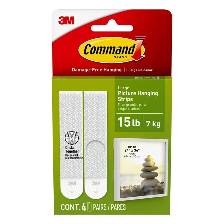 Command Large Picture Hangers, White, Damage Free Hanging of Dorm Decor, 4 Pairs | Walmart (US)