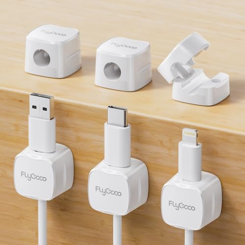6 Pack Magnetic Cable Clips, FlyCoco Cell Phone Cord Holder for Nightstand, Cord Organizer for Side Table, [Smooth Adjustable] Mini Cube Cord Holder for Home Office Desk Phone Car Wall Desktop(White) | Amazon (US)