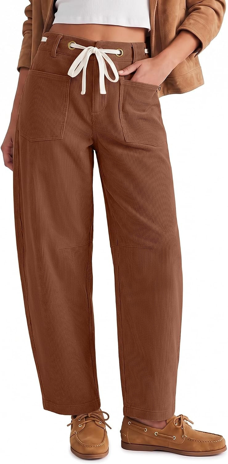 GRAPENT Barrel Corduroy Pants for Women High Waisted Ankle Casual Trousers | Amazon (US)