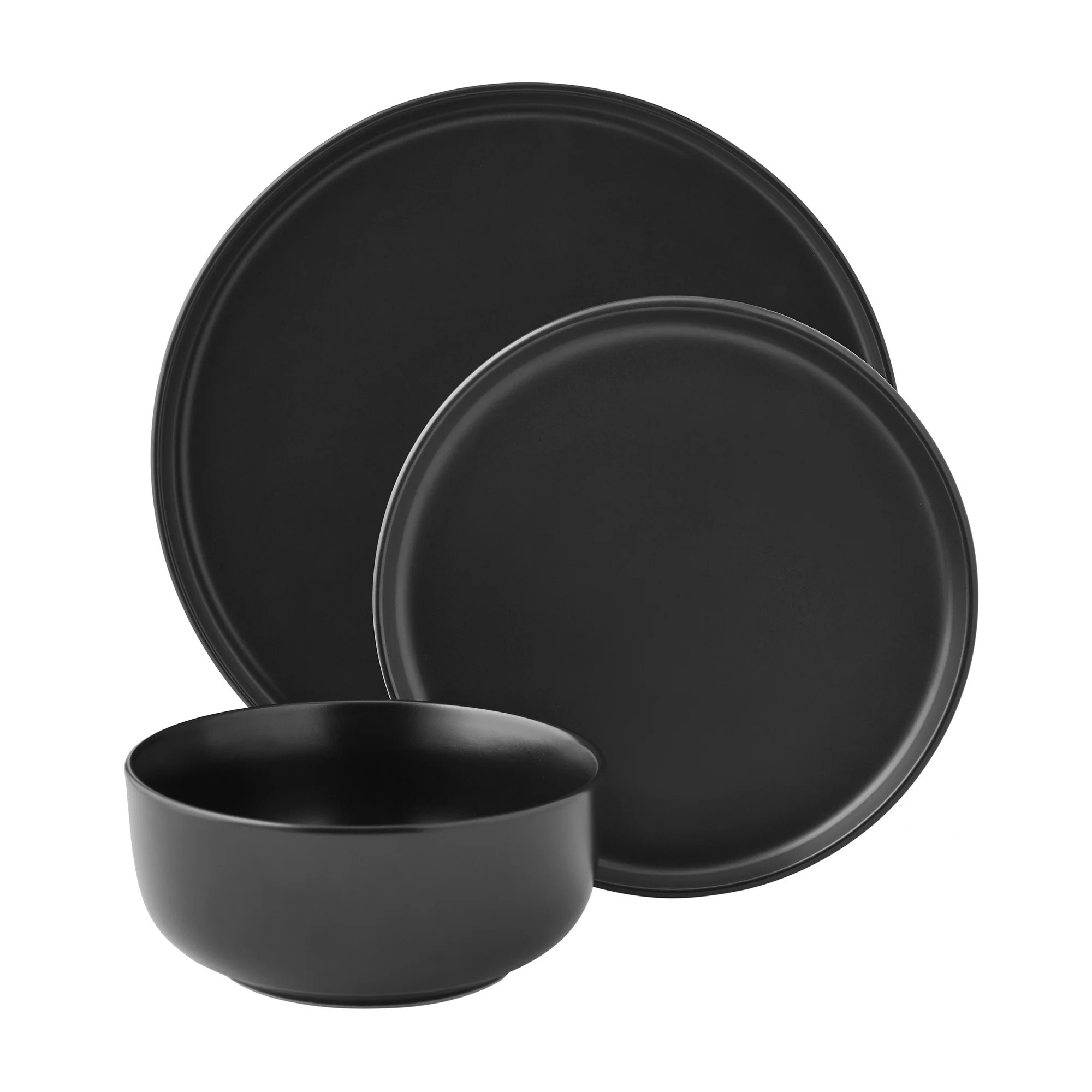 Mainstays 12-Piece Ale Matte Black Stoneware Dinnerware Set | Walmart (US)