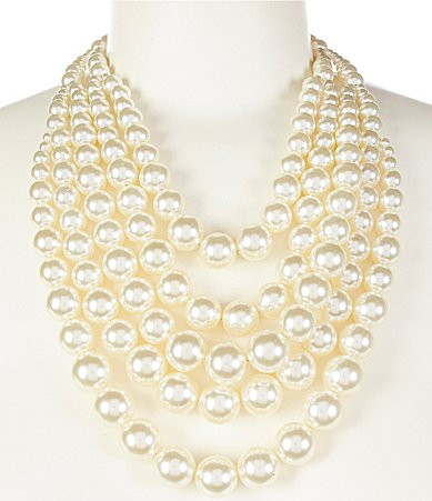 Southern Living Large Pearl Multi Row Bib Statement Necklace - Gold/Pearl | Dillard's