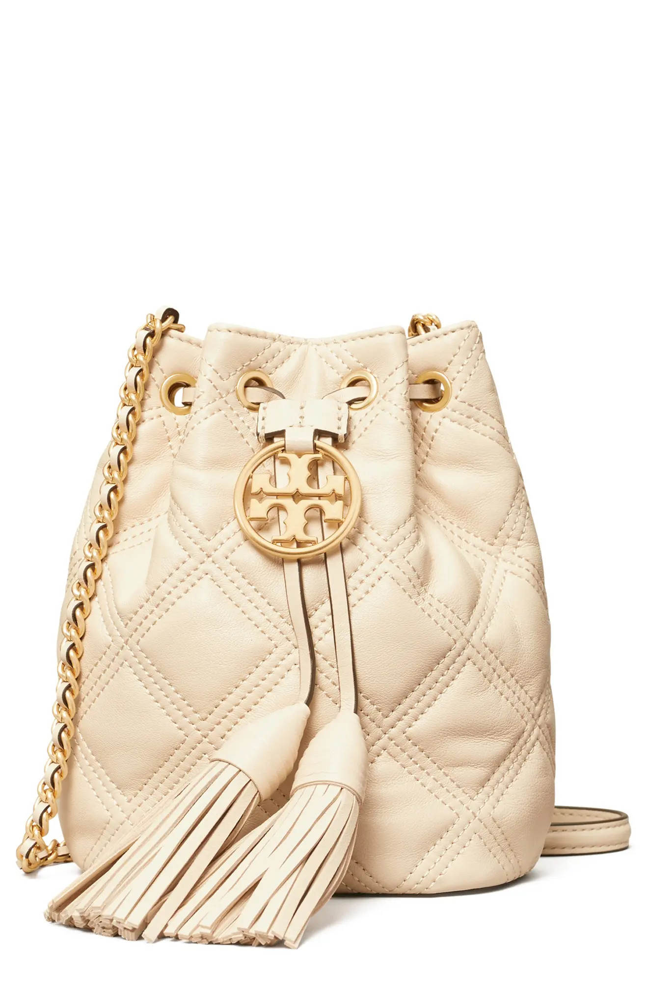 Tory Burch Fleming Mini Leather Bucket Bag in New Cream at Nordstrom | Nordstrom