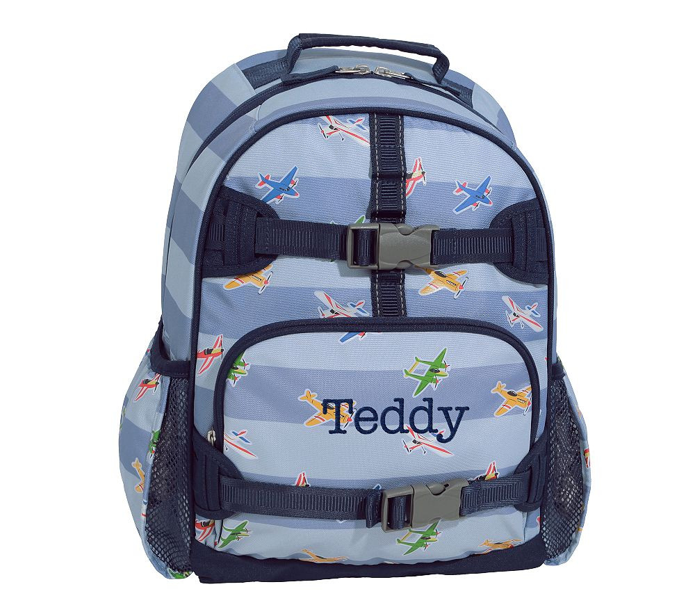 Chambray Stripe Airplanes Glow-In-The-Dark Mackenzie Backpack | Pottery Barn Kids