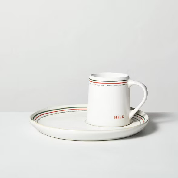 Holiday Stripes Stoneware Milk & Cookies Plate Set Red/Green - Hearth & Hand™ with ... | Target