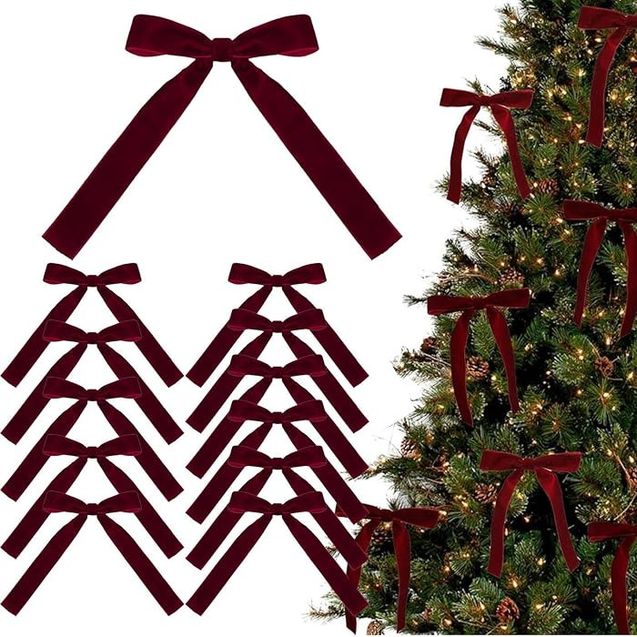 Christmas Tree Decorations, 12PCS Burgundy Velvet Bows Ornament for Christmas Tree, Ribbon Orname... | Amazon (CA)