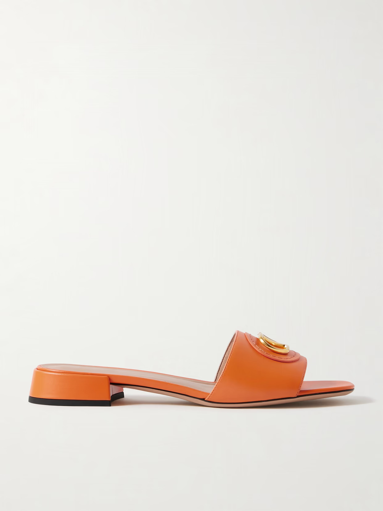 Valentino Garavani - Vlogo Embellished Leather Slides - Orange | NET-A-PORTER (US)