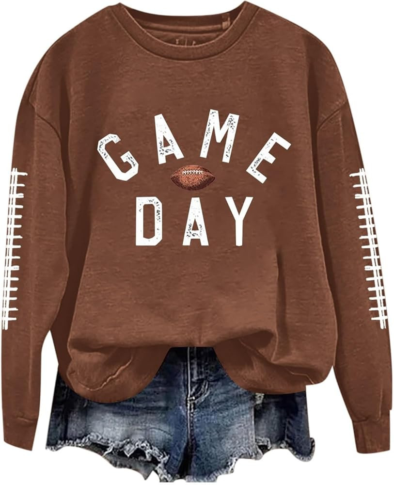 Game Day Football Sweatshirts For Women - Long Sleeve Football Shirts, Cute Cheer Mom Shirt, Crew... | Amazon (US)