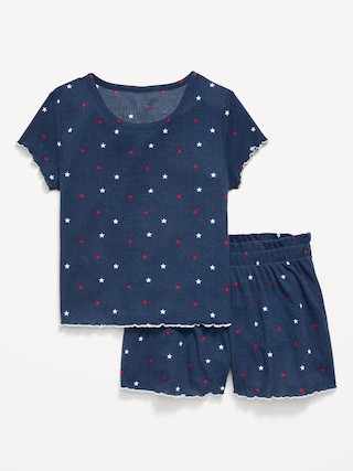 Ribbed Lettuce-Edge Pajama Top and Shorts Set for Girls | Old Navy (US)
