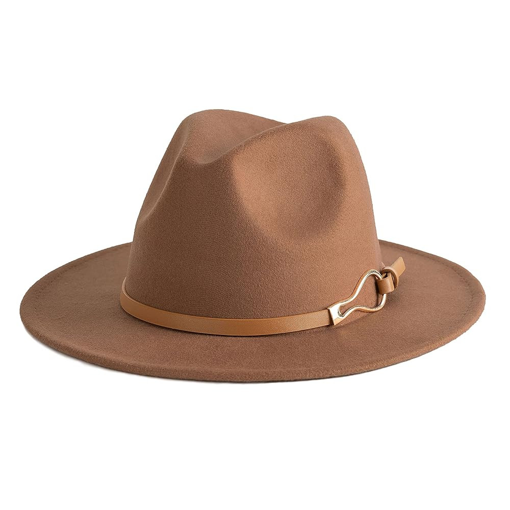 Fashion Women Wide Brim Fedora Floppy Panama Hat with Belt Buckle | Amazon (US)