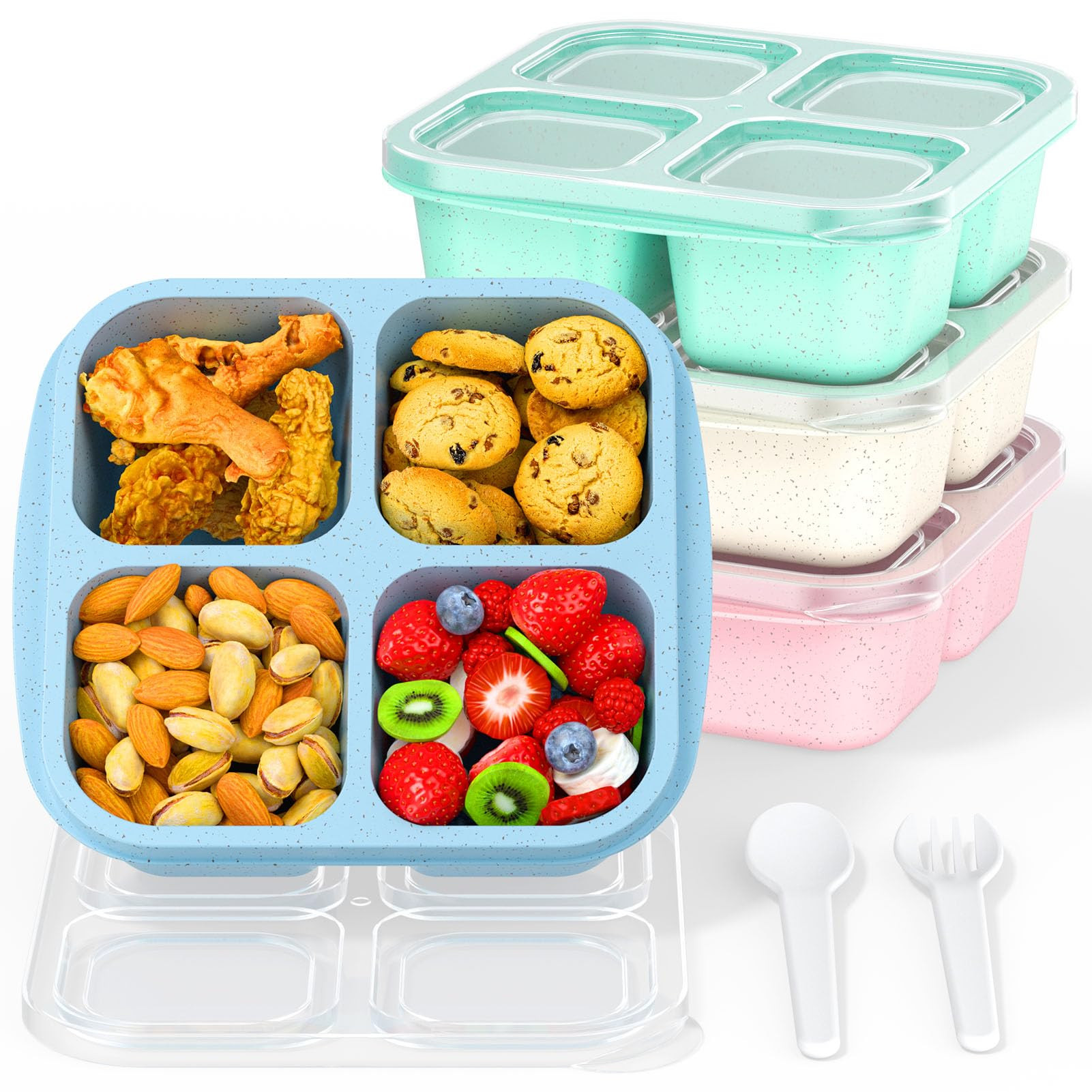Bento Snack Boxes (4 Pack)- Reusable 4-Compartment Meal Prep Containers for Kids and Adults, Perf... | Amazon (US)