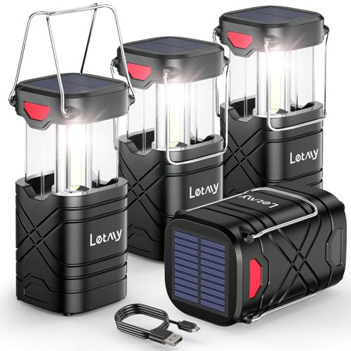 LETMY 4 Pack Camping Lantern, Rechargeable LED Lanterns, Solar Lantern Battery Powered Hurricane ... | Amazon (US)