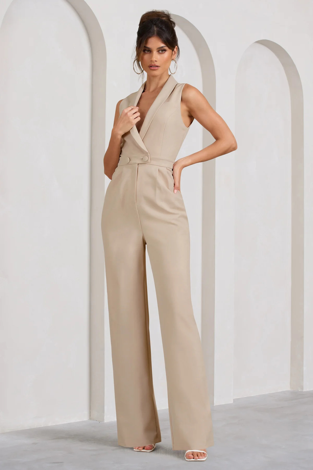 Endure | Tall Stone Tailored Sleeveless Wide-Leg Jumpsuit | Club L London