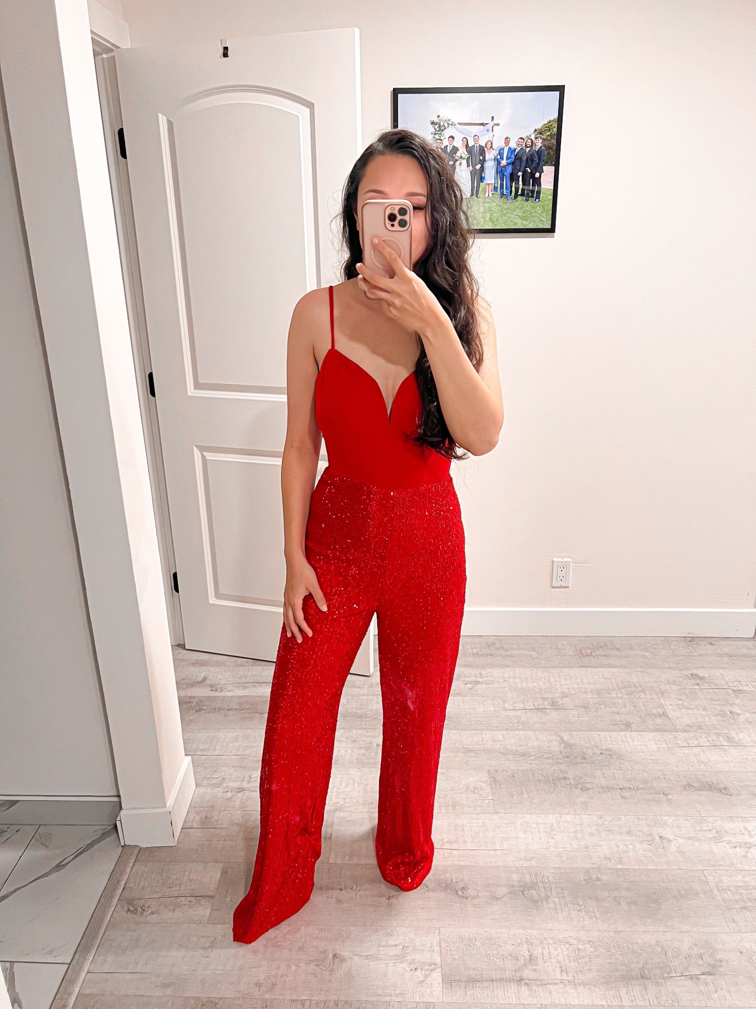 Red Sparkly romper with sequins - perfect for NYE outfit. 

#LTKootd #LTKgrwm #LTKHoliday