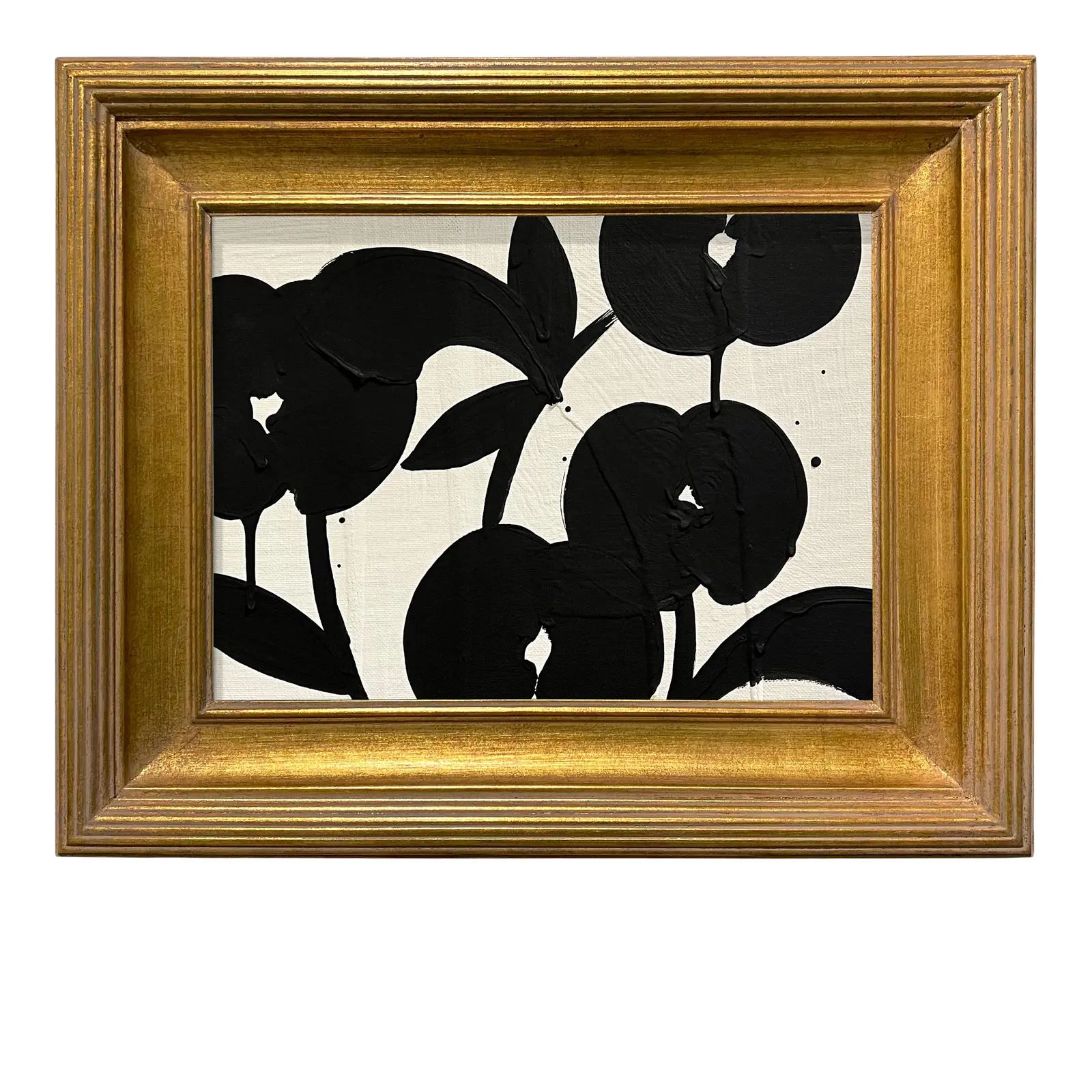 Ron Giusti Mini Abstract Orchid Cream and Black Acrylic Painting, Framed | Chairish