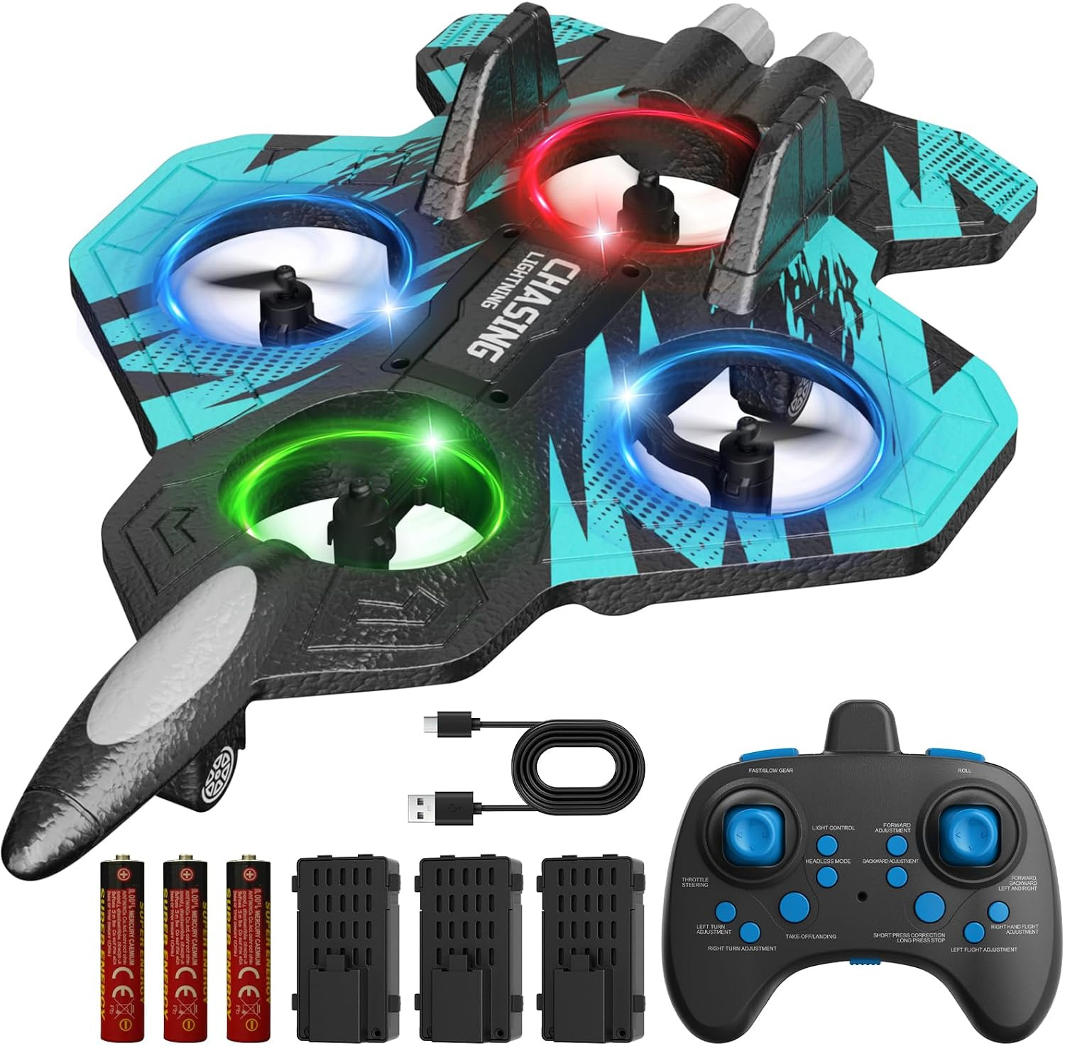 Foam RC Plane with 3 Drone Batteries and 3*AAA Batteries (Black/Blue) | Amazon (US)