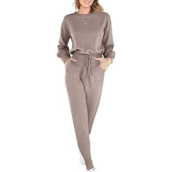 ANRABESS Women's Two Piece Outfits Sweater Sets Long Sleeve Knit Pullover and Jogger Pants Tracks... | Amazon (US)