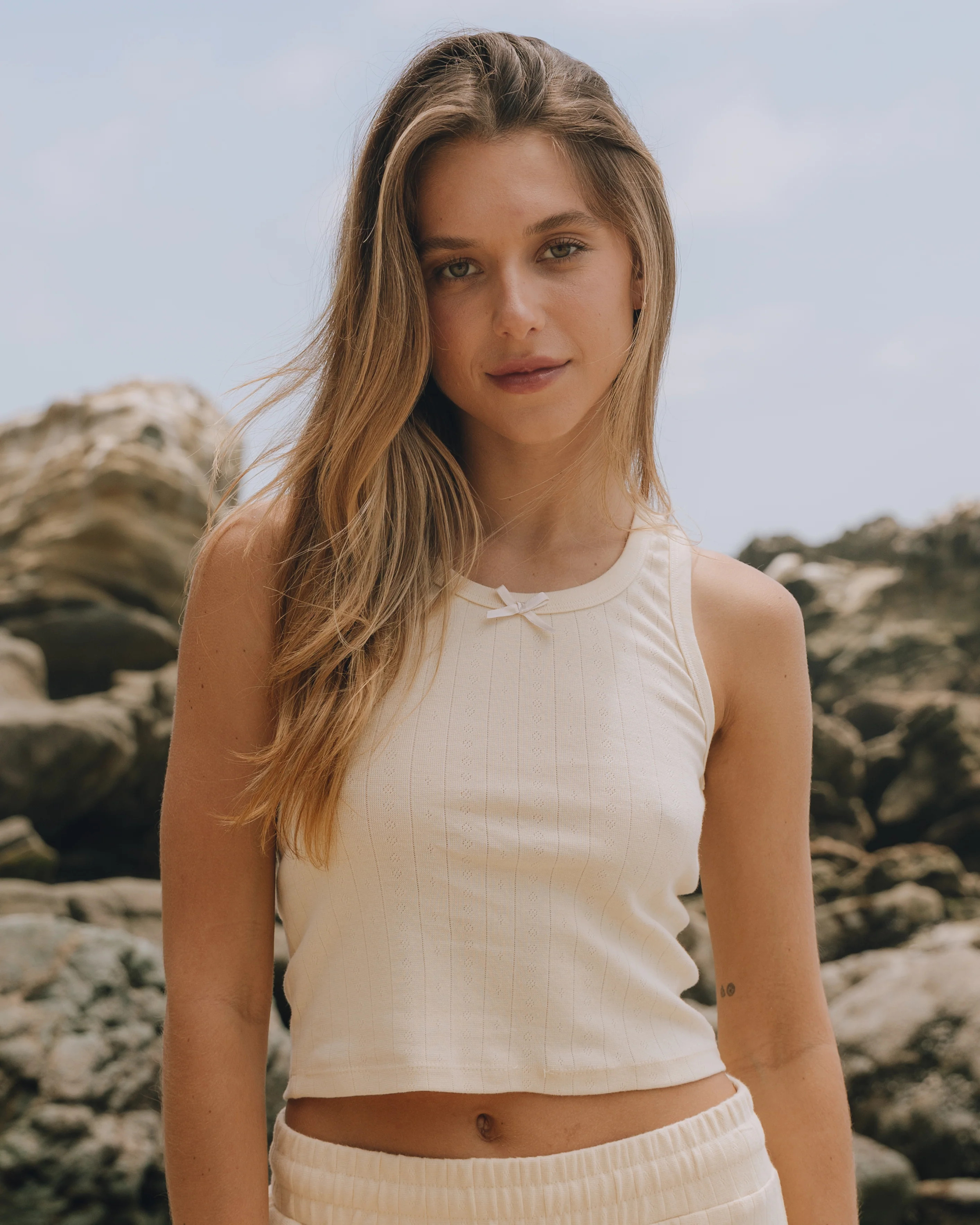 Pointelle Tank - Cream | Daily Drills