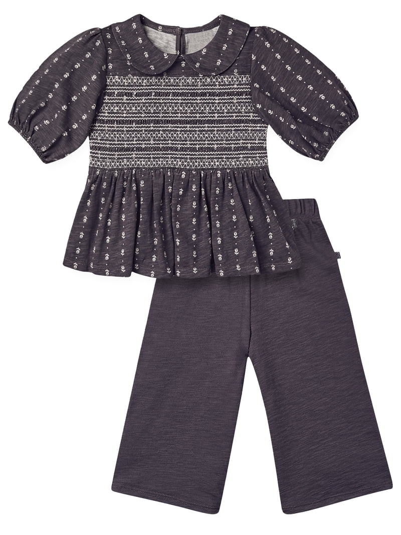 Modern Moments by Gerber Toddler Girl Top with Decorative Smocking Pant, 2-Piece, 12 Months - 5T | Walmart (US)