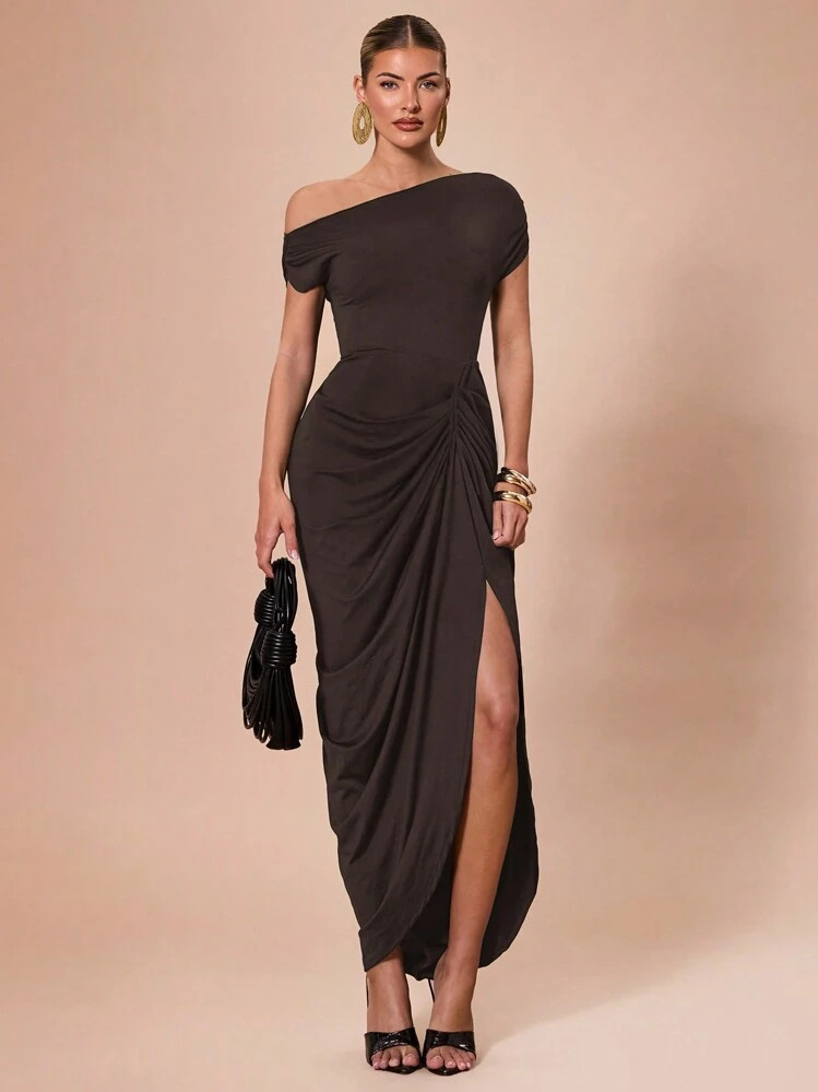 SHEIN BAE Women's Autumn/Winter Fashion Elegant Date Party Black Elastic Knit Comfortable Ruched ... | SHEIN