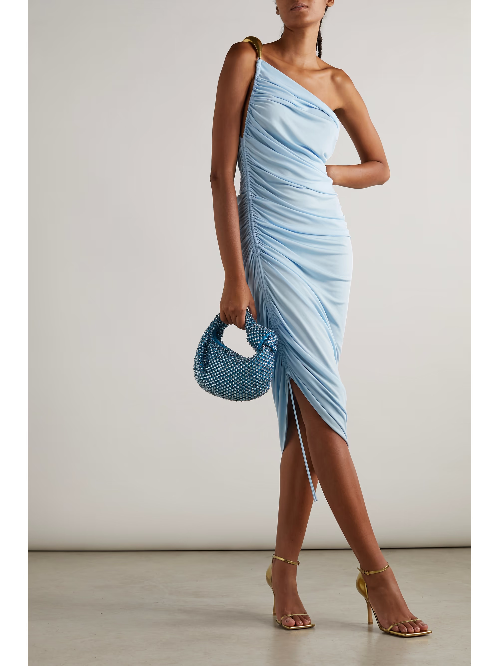 One-shoulder asymmetric satin-jersey midi dress | NET-A-PORTER (US)